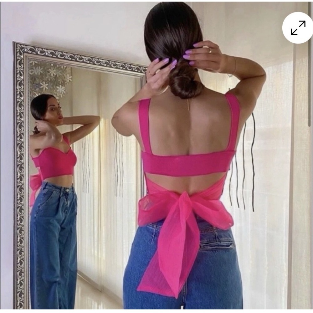 Zara Pink Organza Bow Back Knit Crop Top Bloggers Favorite Size Small - Picture 3 of 6
